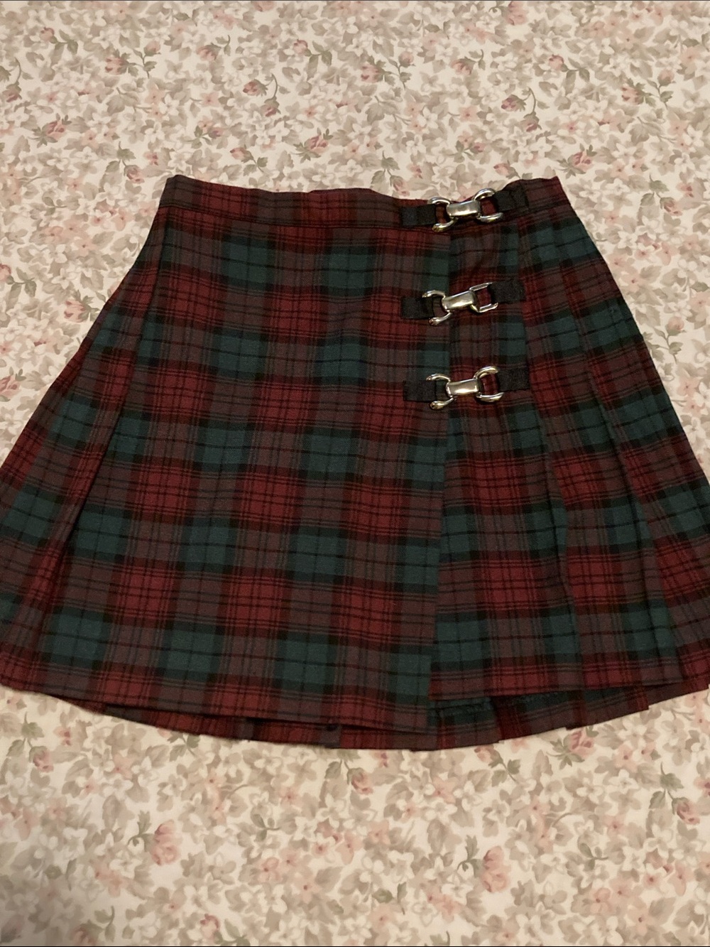 Vintage Red & Green Plaid Pleated Skirt